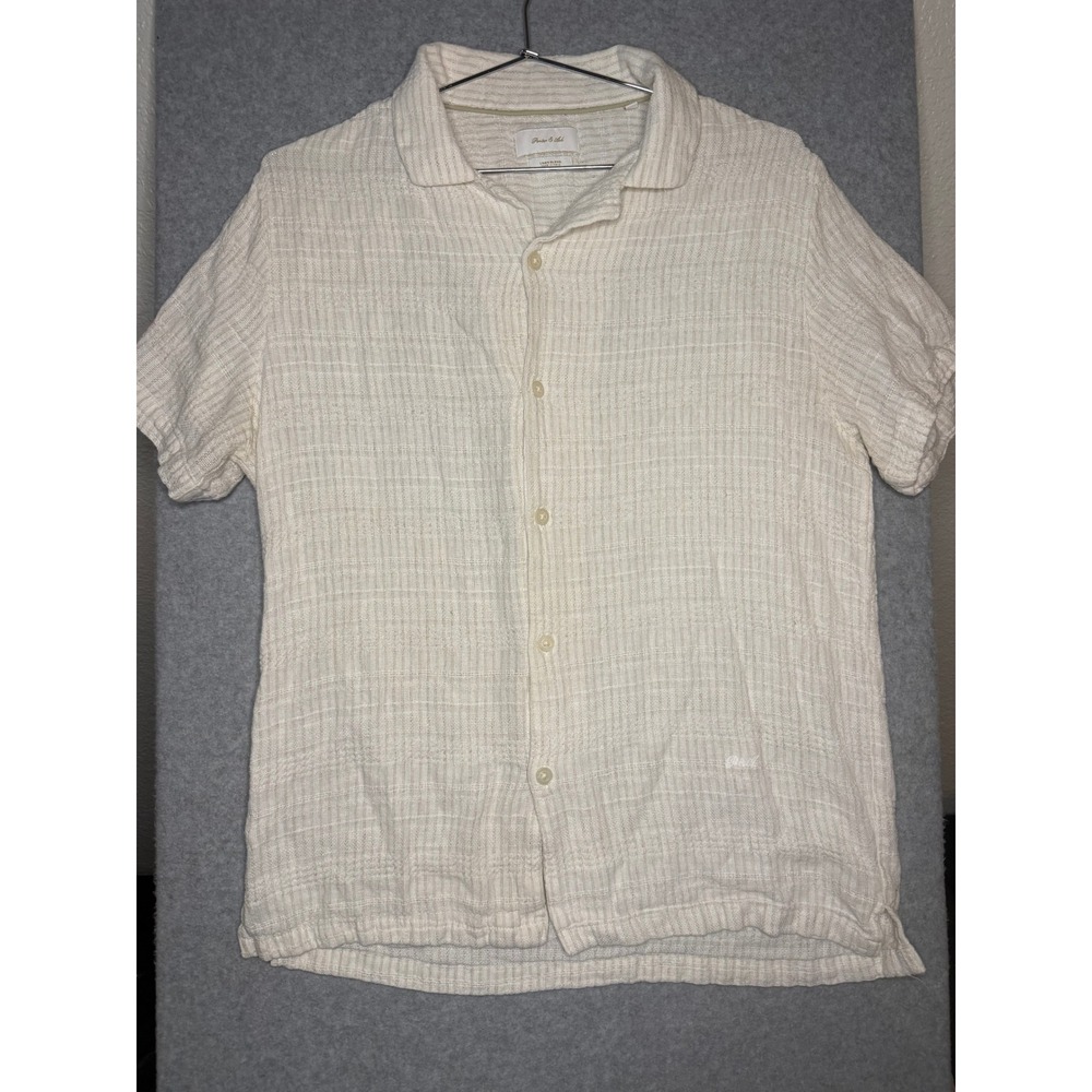 Porter & Ash Mens Cream Linen Blend Short Sleeve Button Down Shirt Small